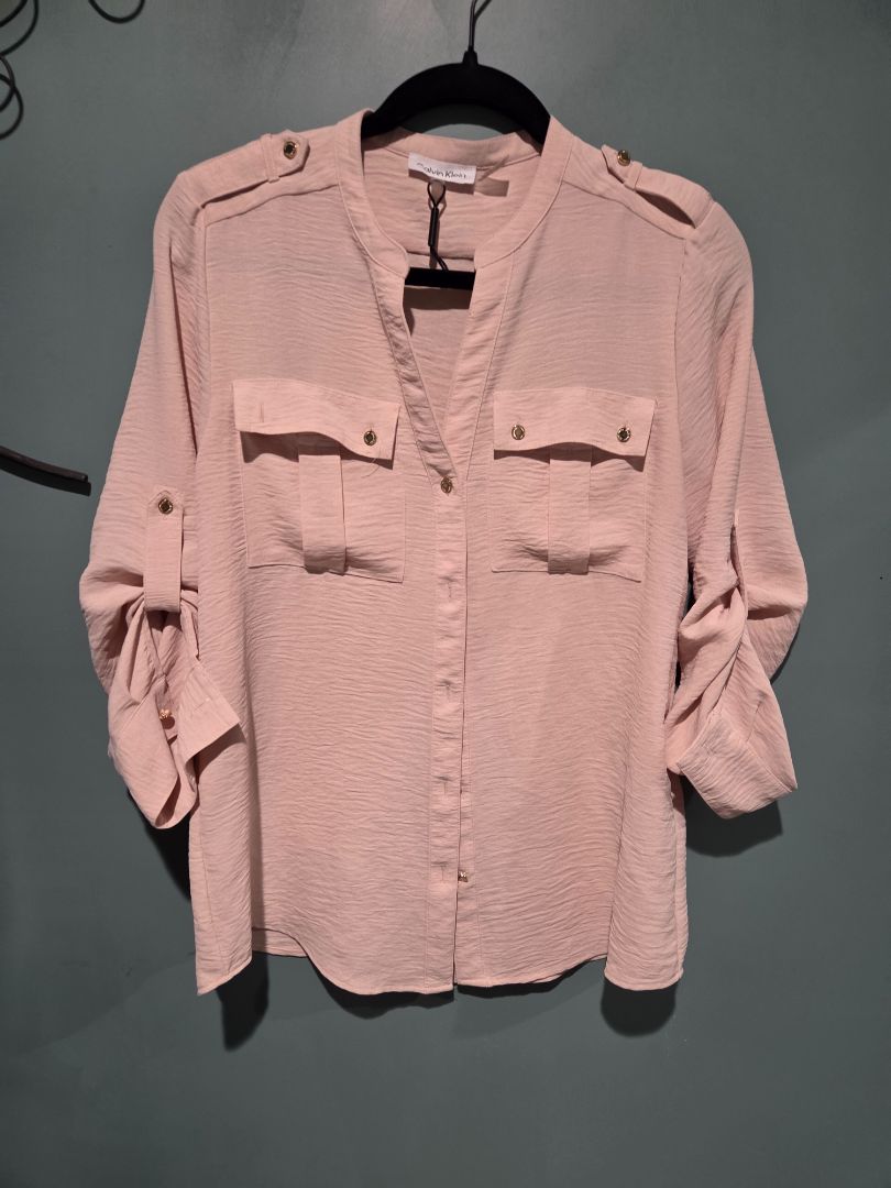 Calvin Klein Womens Blush Pink Button Up Blouse size small