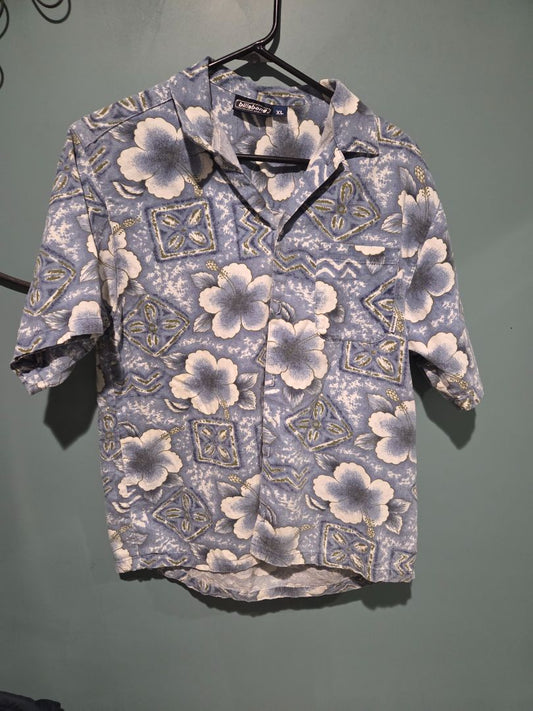 Vintage Billabong Blue and White Floral Hawaiian Short Sleeve button up size xl