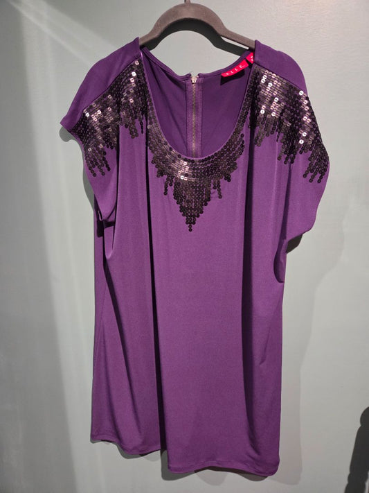 Elle Sequin Sleeveless Top Purple Black Tunic size XL