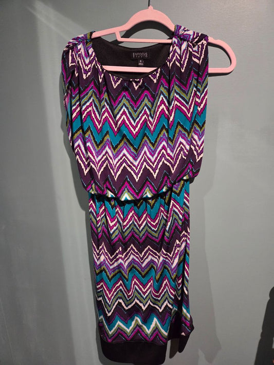 Enfocus Studio Purple and Teal Chevron Dress size 6