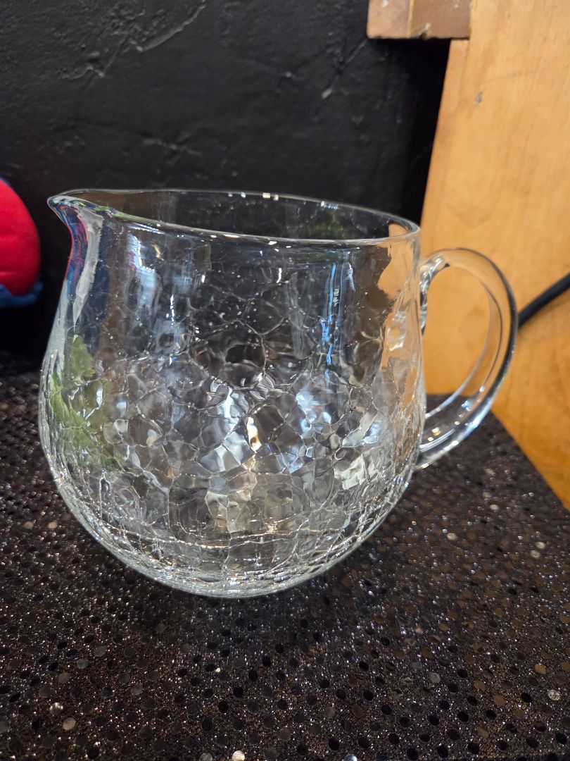 Vintage Blenko Handblown Clear Crackle Pitcher