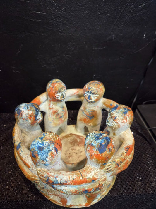 Circle Of Friends  Candle Holder Mexico Clay Ceramic