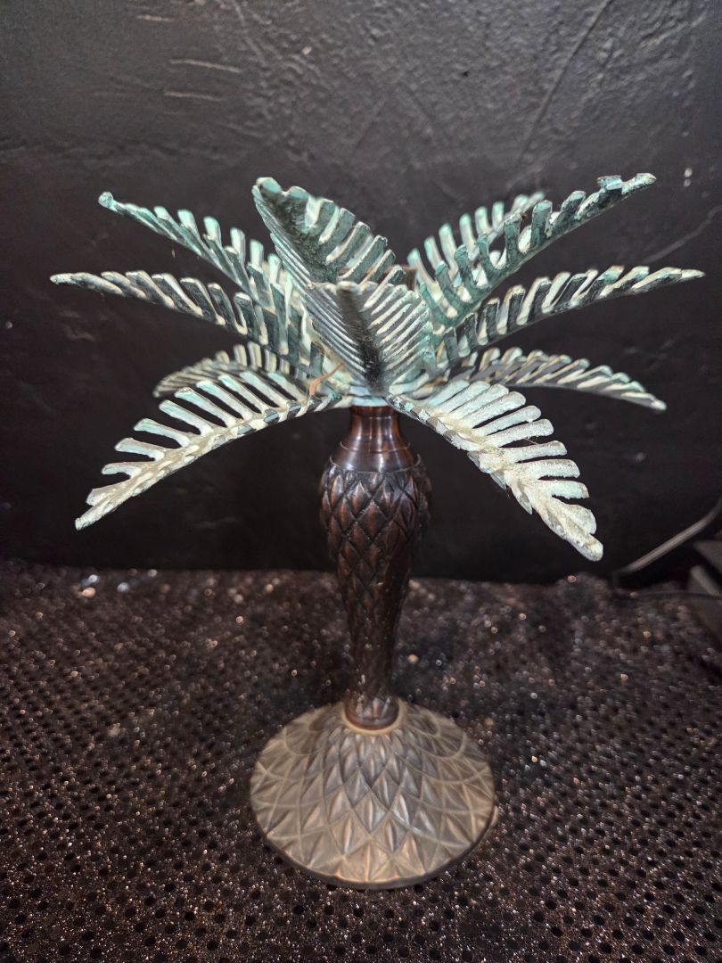 Vintage Brass Candlestick Holder Palm Tree