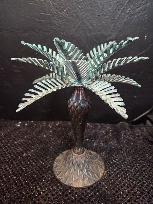 Vintage Brass Candlestick Holder Palm Tree