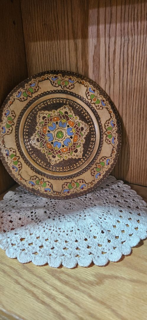 Vintage pyrography plate