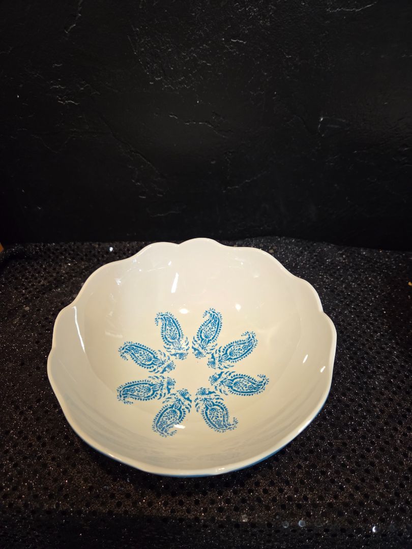 Vintage Melamine Clypso St Barth Teal and White Bowl