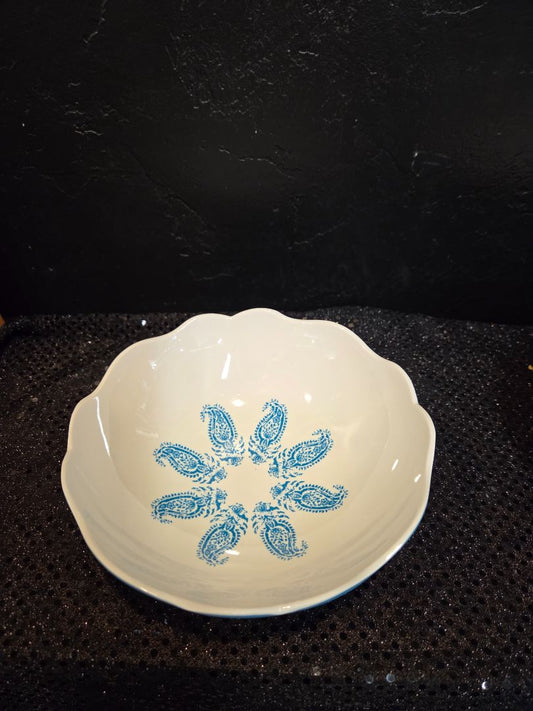 Vintage Melamine Clypso St Barth Teal and White Bowl