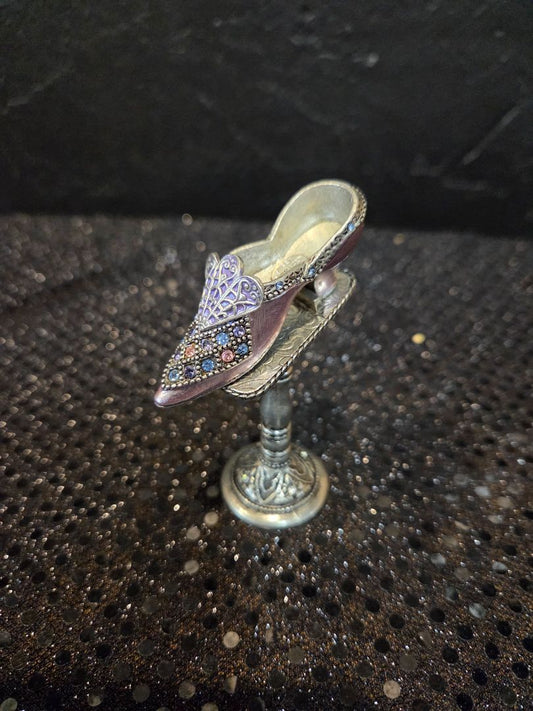 Sweet Romance USA Made Doll House Miniature Pink w/ RhinestonePewter Shoe and Stand