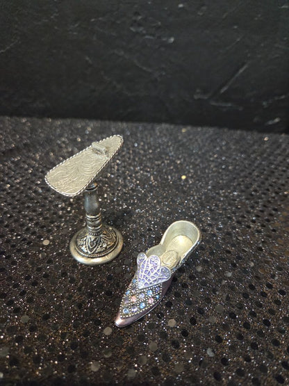 Sweet Romance USA Made Doll House Miniature Pink w/ RhinestonePewter Shoe and Stand