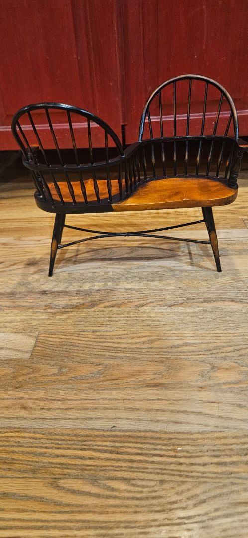 vintage miniature Windsor-style double opposing bench