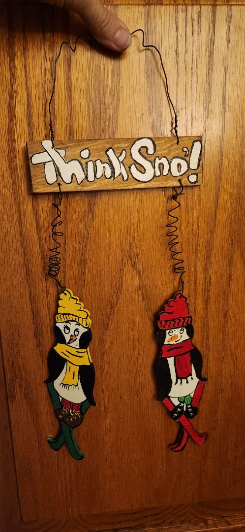 Handpainted decor - Think Sno - penguins