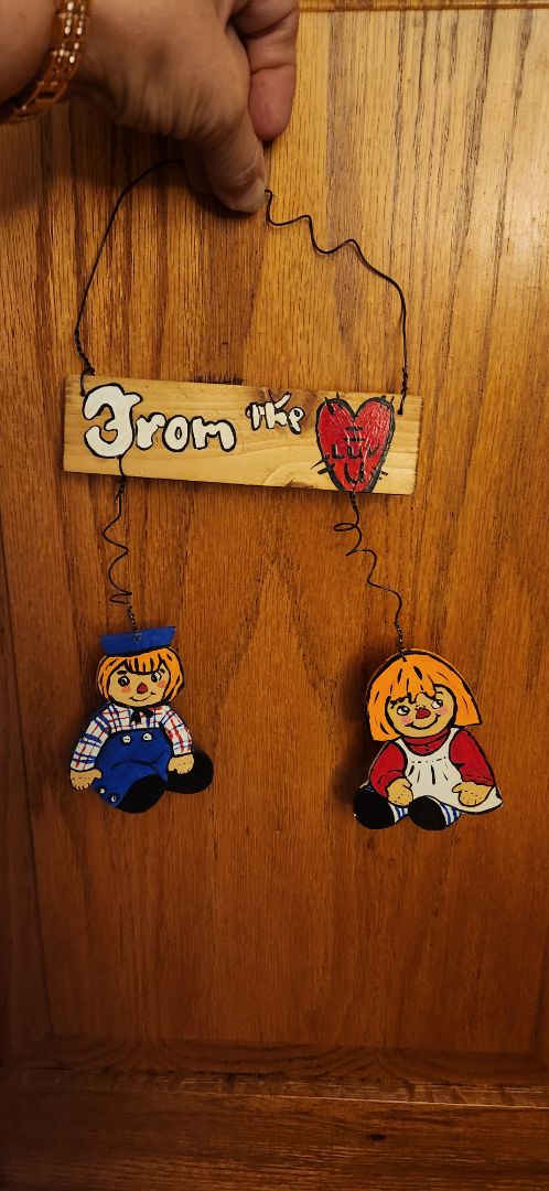 Handpainted decor - Red Raggedy Ann & Andy - From the Heart