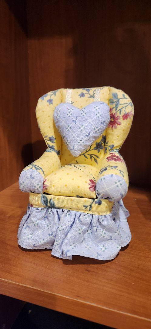 yellow and blue print  Decorative fabric jewelry box - wingback chair