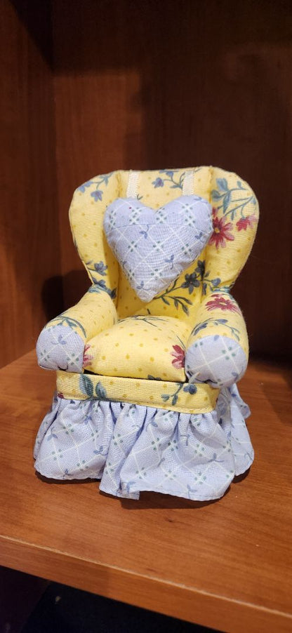 yellow and blue print  Decorative fabric jewelry box - wingback chair