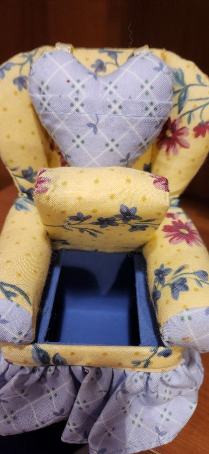 yellow and blue print  Decorative fabric jewelry box - wingback chair