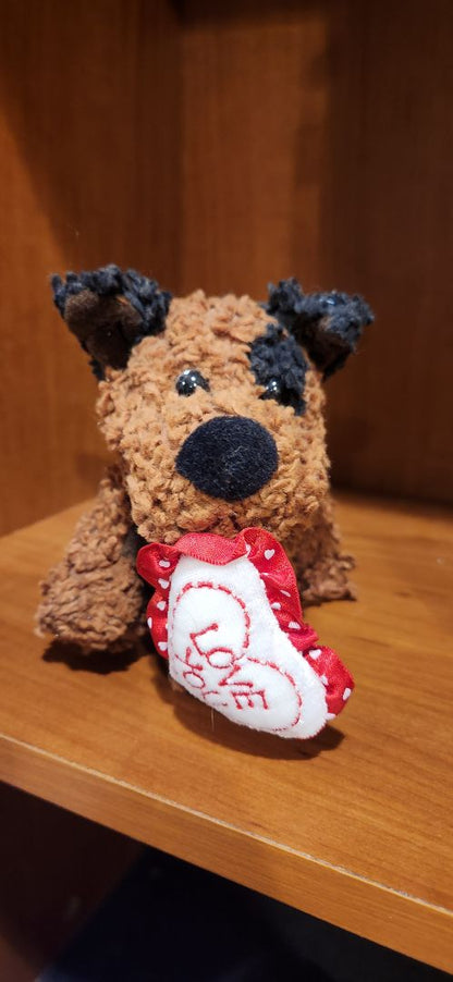 brown and black Fine Toy Co. Brown and black stuffed dog, 4"