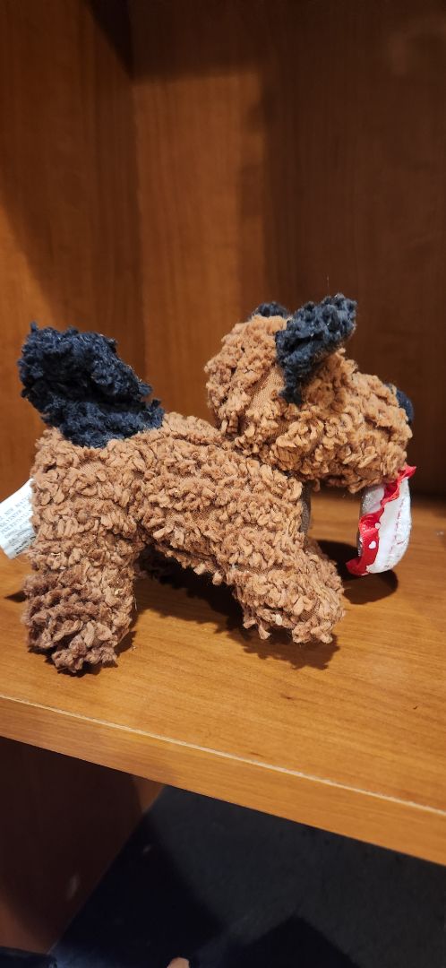 brown and black Fine Toy Co. Brown and black stuffed dog, 4"