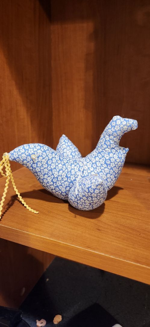 blue & white  Blue and white stuffed bird pincusion