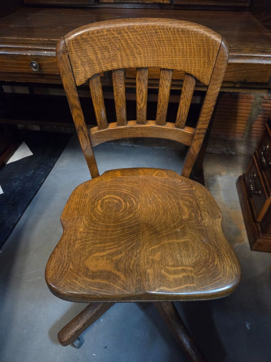 Antique Solid Oak Swivel Adjustable Desk Chair