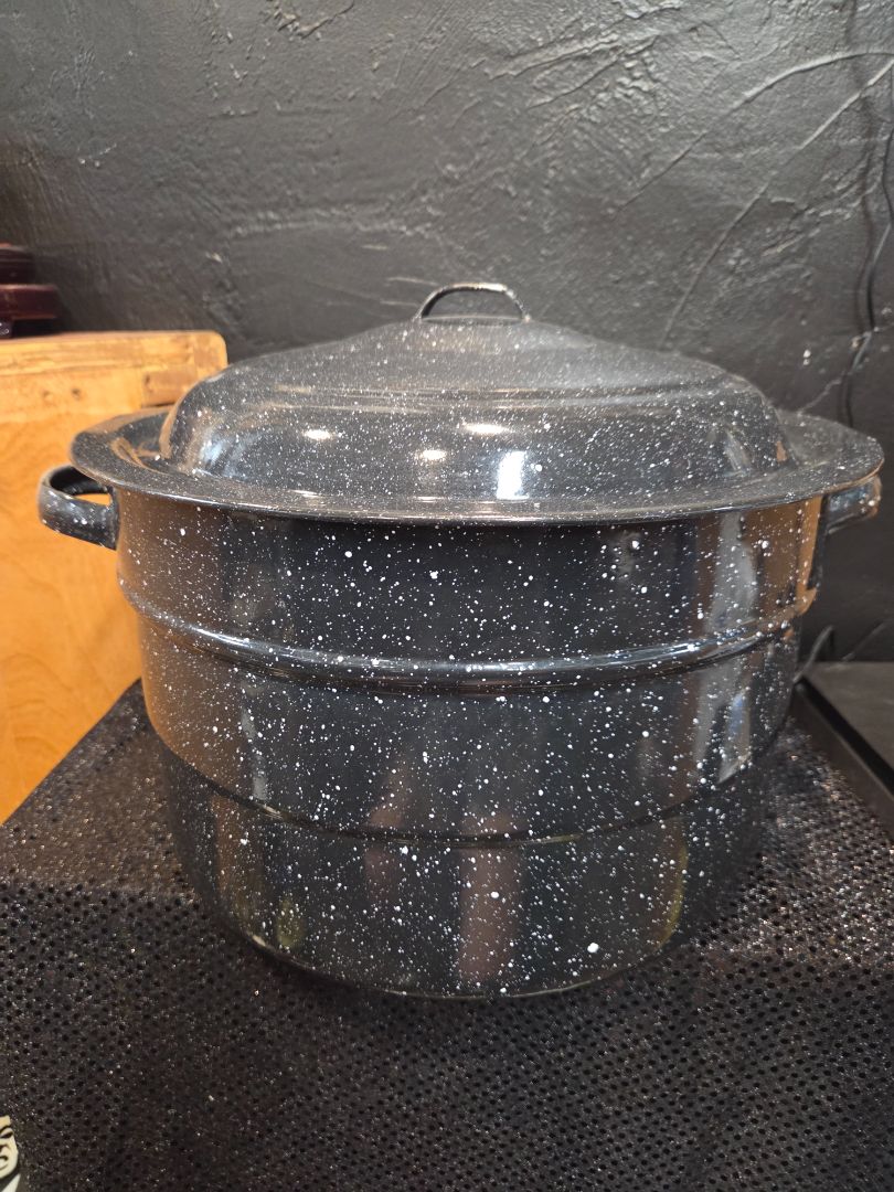 Vintage Extra Large Black Speckled EnamelWare Canning Pot