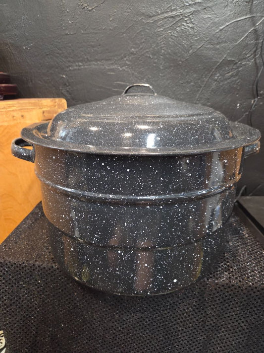 Vintage Extra Large Black Speckled EnamelWare Canning Pot