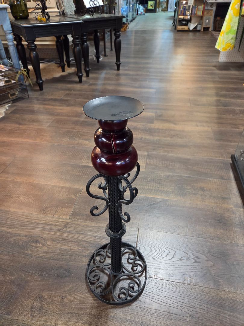 Pottery Barn Filigree Metal/Wood Oversized Candlesticks (as is)