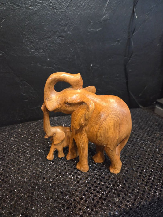 Hand Carved Teak Wood Mother and Baby Sculpture