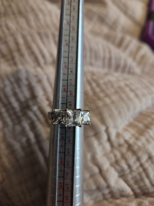 Stunning 3 Princess Cut Stainless Steel CZ Engagement Ring Band