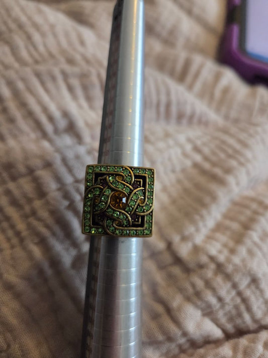 La Vintage Kathy Lavigne Art Deco Shade Of Green Geometric Crystal Ring Size 7