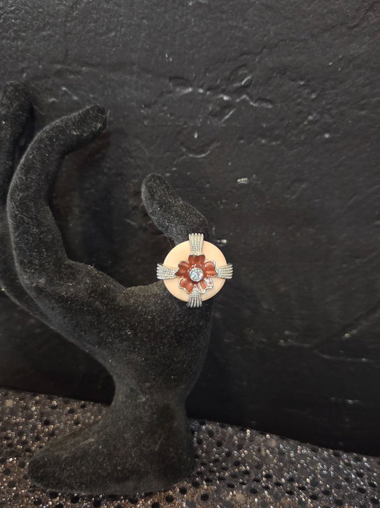 Enamel Rhinestone Ring Adjustable