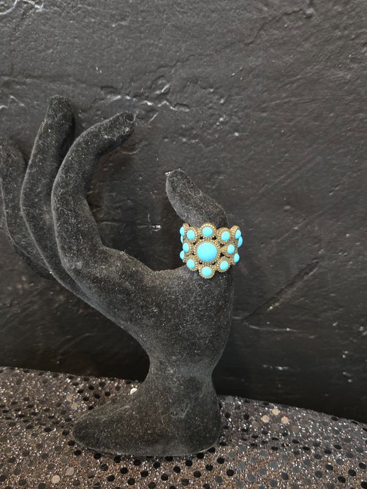 Vintage NRT Stamped Turquoise Colored Ring sz 7