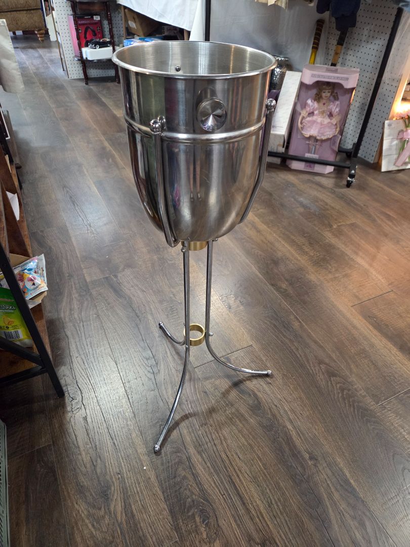 Mid Century Stainless Steel Champagne Bucket on Tripod