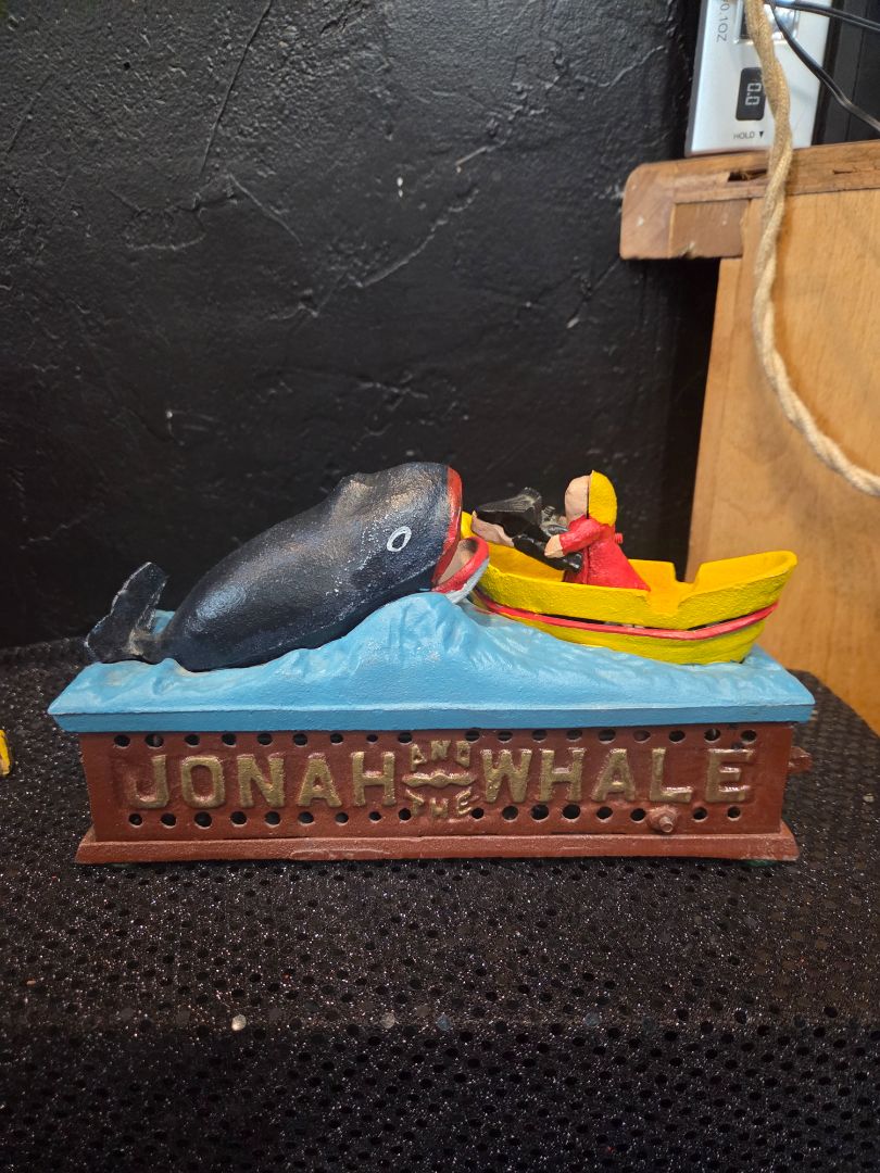Jonah and the Whal Mechanical Cast Iron Bank