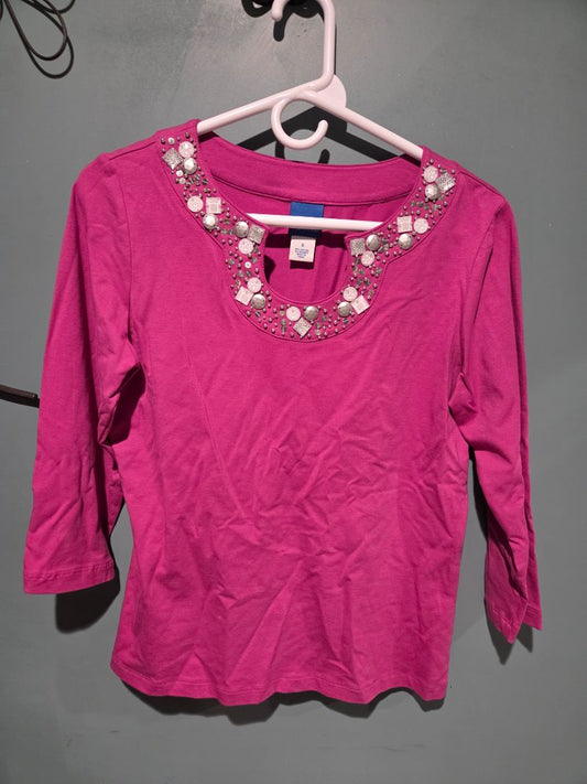 Sapphire Star Embellished Pink 3/4 sleeve (sz S) Top