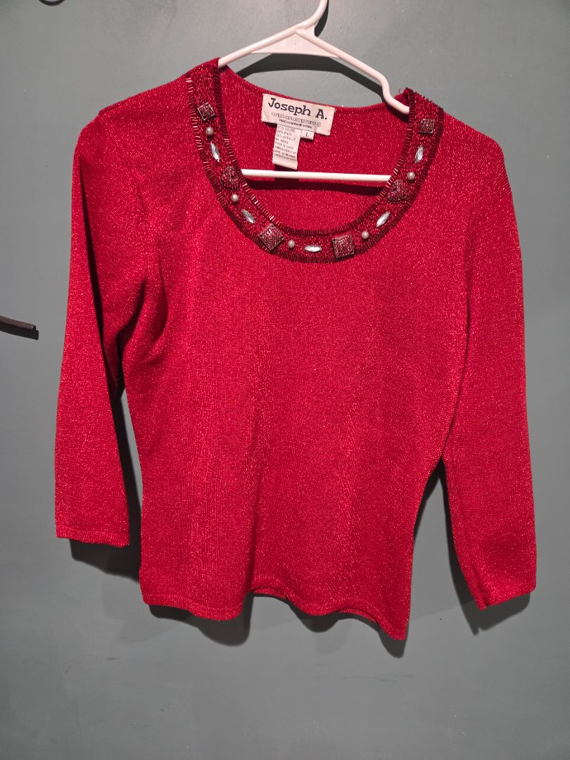 Joseph A Red Metallic Viscose Blend Sweater (sz L)