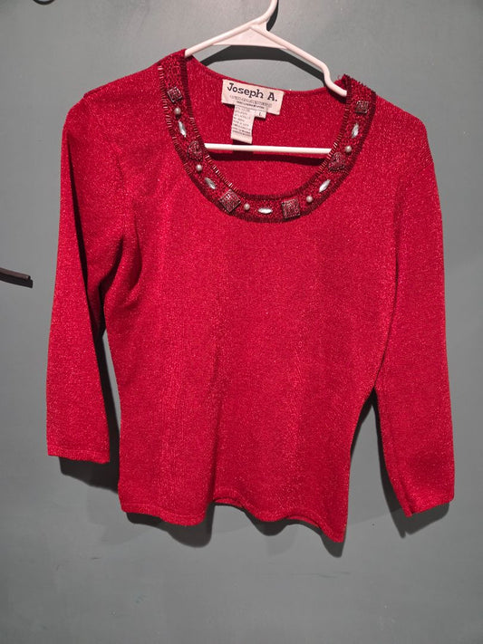Joseph A Red Metallic Viscose Blend Sweater (sz L)