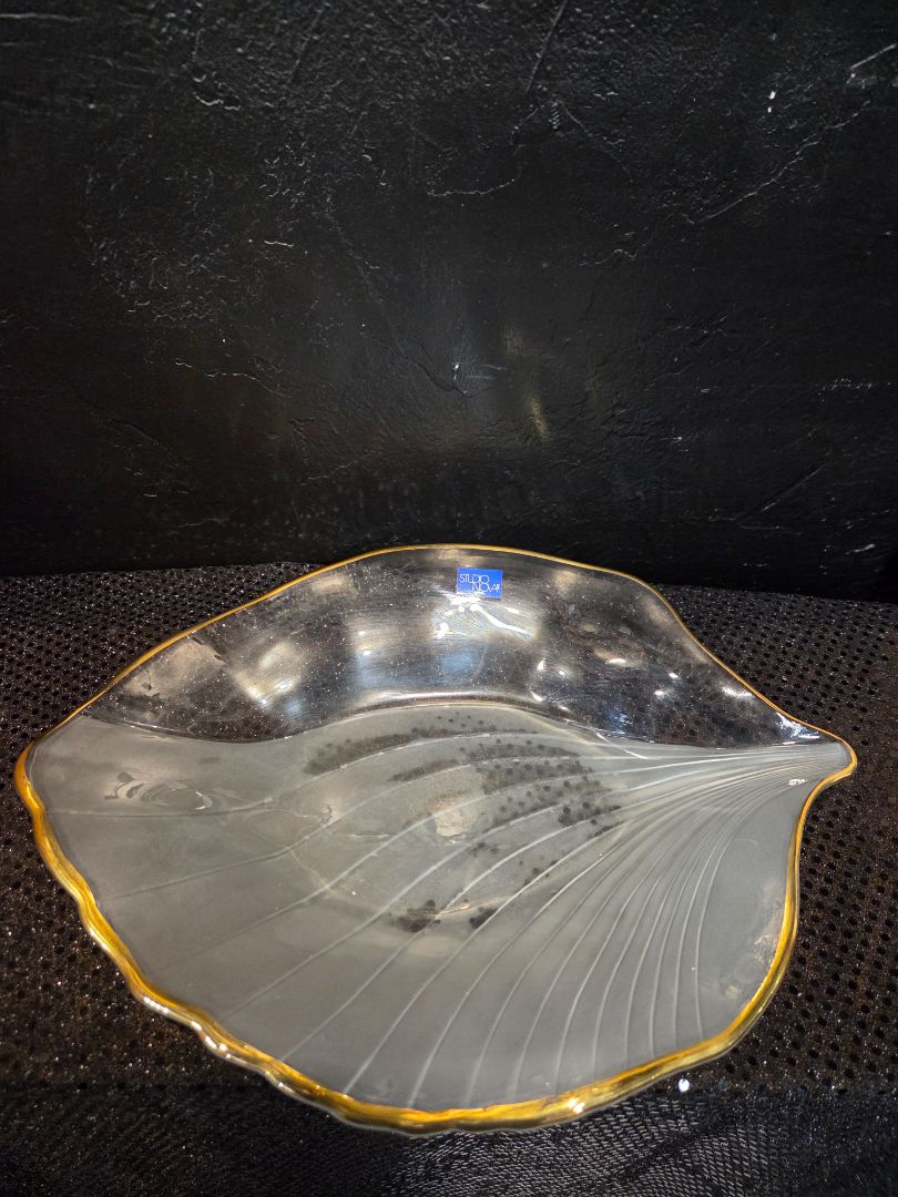 Studio Nova Leaf Dish Gold Edge Frosted Glass