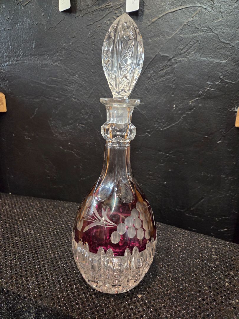 Vintage Cranberry Cut Glass Decanter