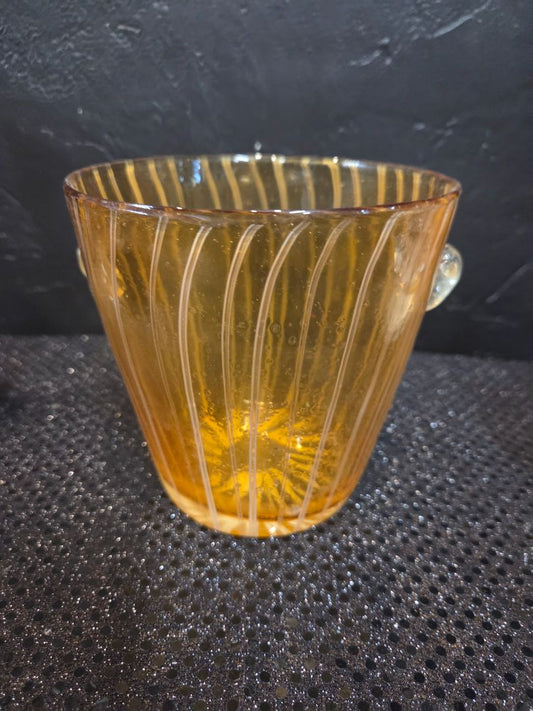 Vintage Venini Murano Glass Ice Bucket Amber White Stripes