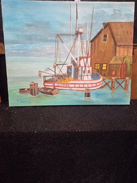 Artisan-Signed R.Zawodsky Oil Painting Tug Boat