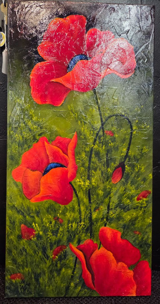 Artisan-Signed Jaw Poppy Oil Painting