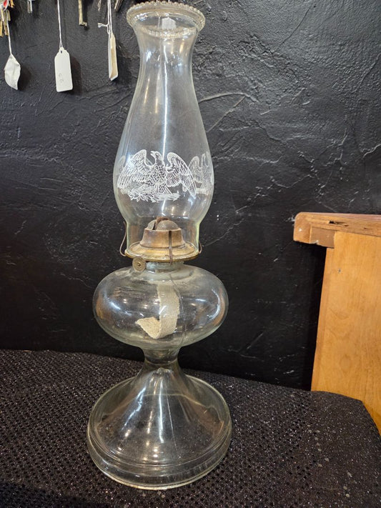 Glass Oil Lamp Eagles on Chimney
