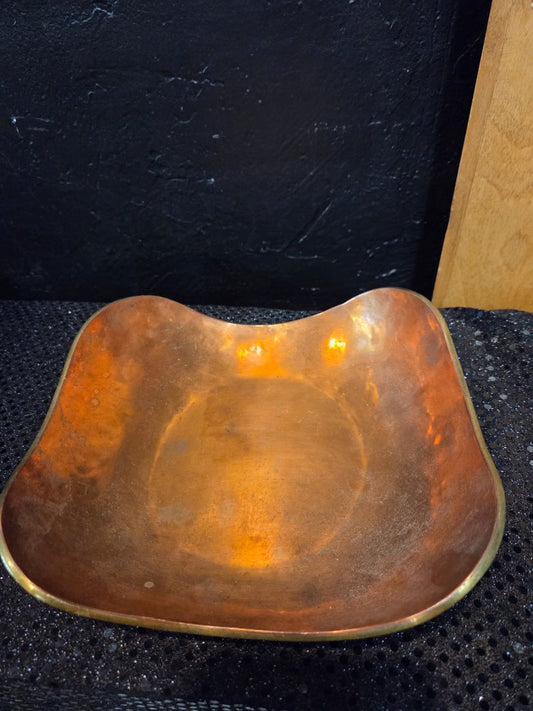 Square Bowl Stamped "B Mexico" Copper