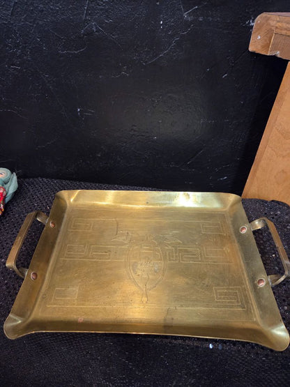Vintage Copper Tray with 2 birds in the middle