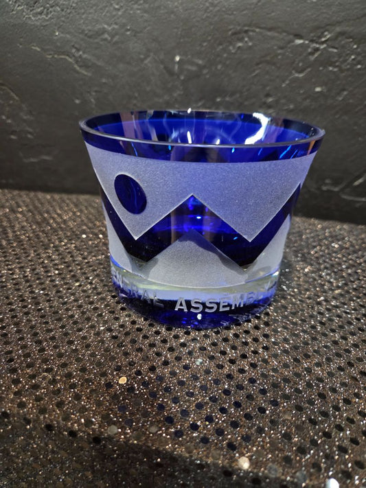 Commemorative Frosted Cobalt Blue Glass Honoring the 1996  Presbyterian Church