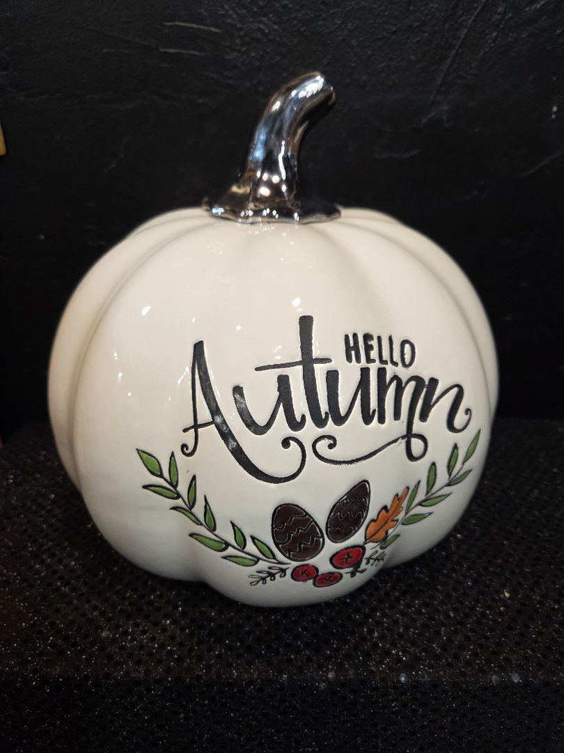 Hello Autumn White Pumpkin Ceramic