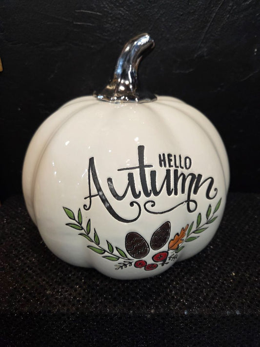 Hello Autumn White Pumpkin Ceramic