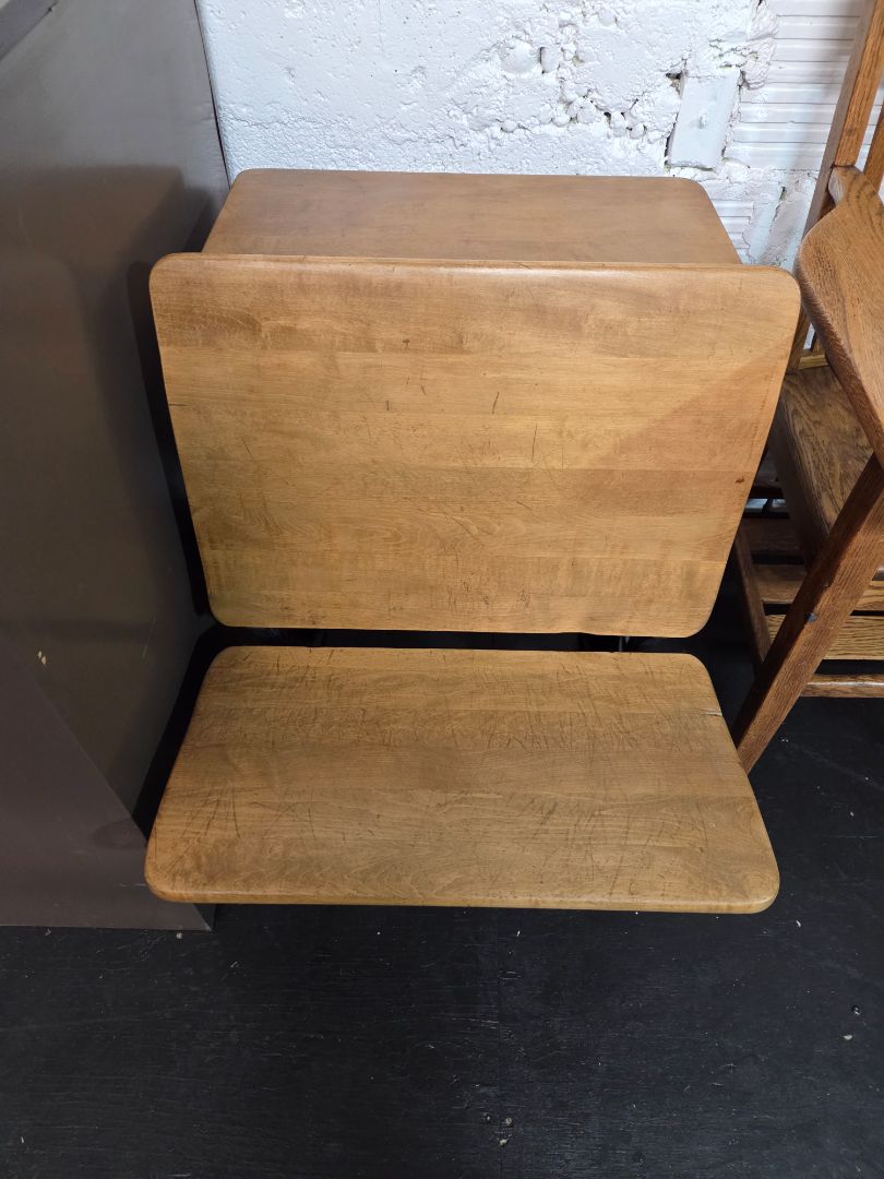 Antique Oak & Iron Childrens School Row Seat & Desk Combo