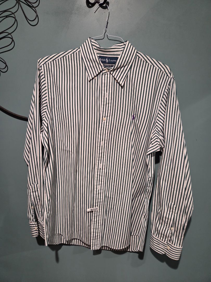 Ralph Lauren Shirt White with Green Stripes (sz L)