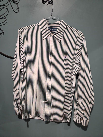 Ralph Lauren Shirt White with Green Stripes (sz L)